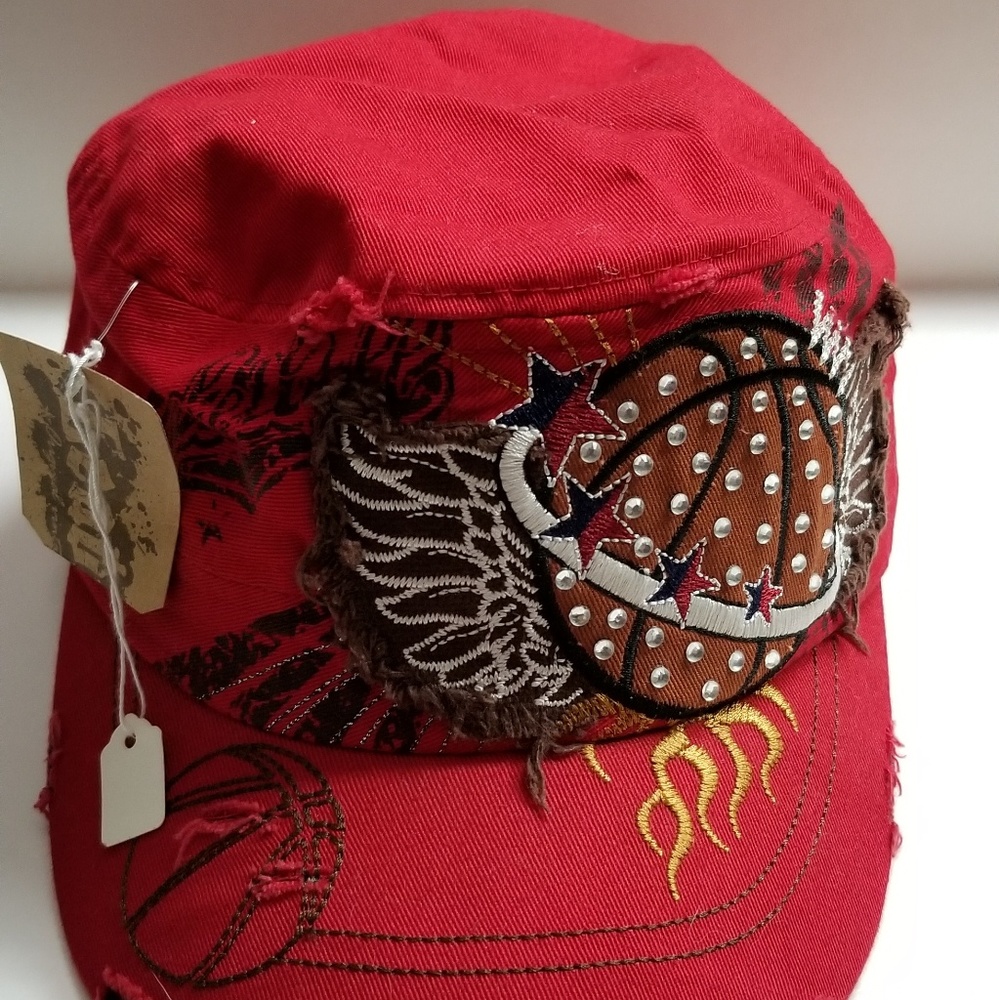 Distressed Basketball Cap with Bling